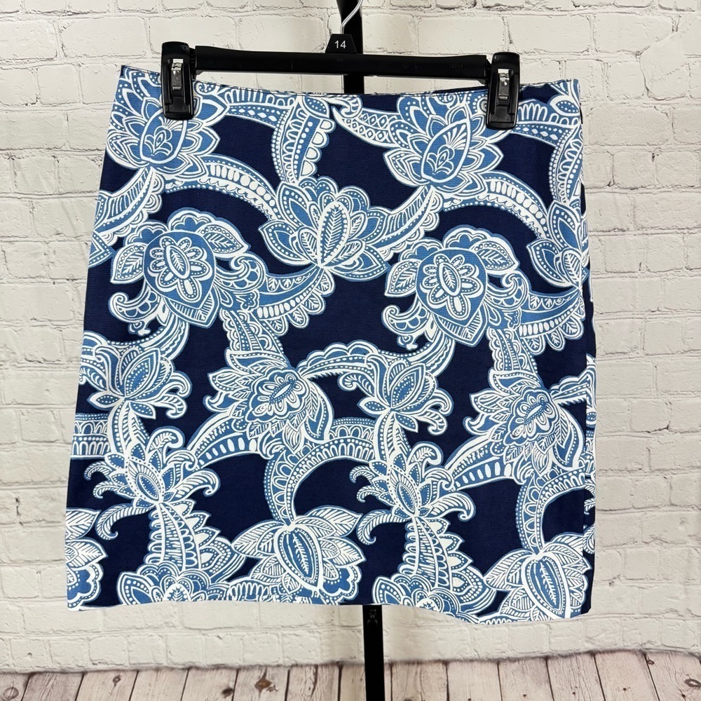 Talbots Blue Two Toned Floral Print Straight Skirt Size 4